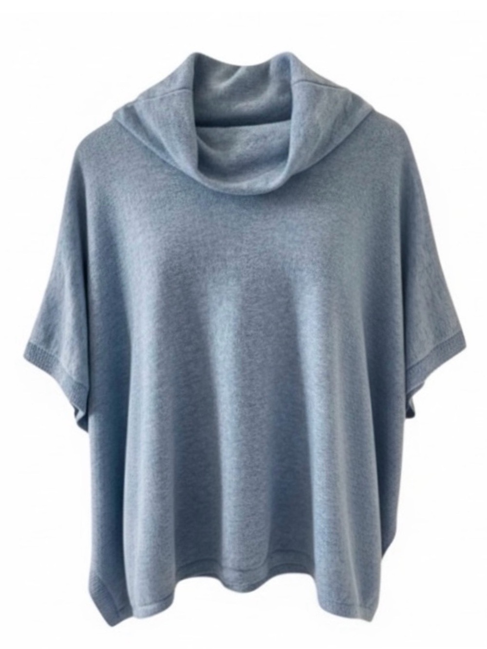 Mario Romano Italy Light Blue Cowl Neck Short Sleeve Cashmere Cape Sweater
